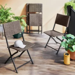 Wicker Outdoor Portable Folding Chair Brown - Room Essentials™
