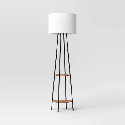 Floor Lamp With Shelves - Room Essentials™: Black Metal, Linen Shade, ETL Listed, 62" Height 1 Floor Lamp With Shelves - Room Essentials™: Black Metal, Linen Shade, ETL Listed, 62" Height