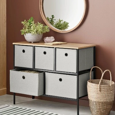 36" Wide Fabric Bin 5 Dresser Black Frame - Room Essentials™ 1 36" Wide Fabric Bin 5 Dresser Black Frame - Room Essentials™