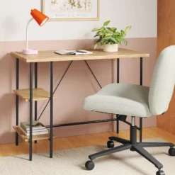 Wood And Metal Desk With Shelves Natural - Room Essentials™
