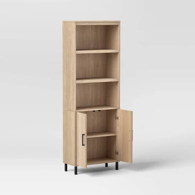 Mixed Material Library Bookcase With Doors Natural Wood - Room Essentials™ 2 Mixed Material Library Bookcase With Doors Natural Wood - Room Essentials™ - Image 2